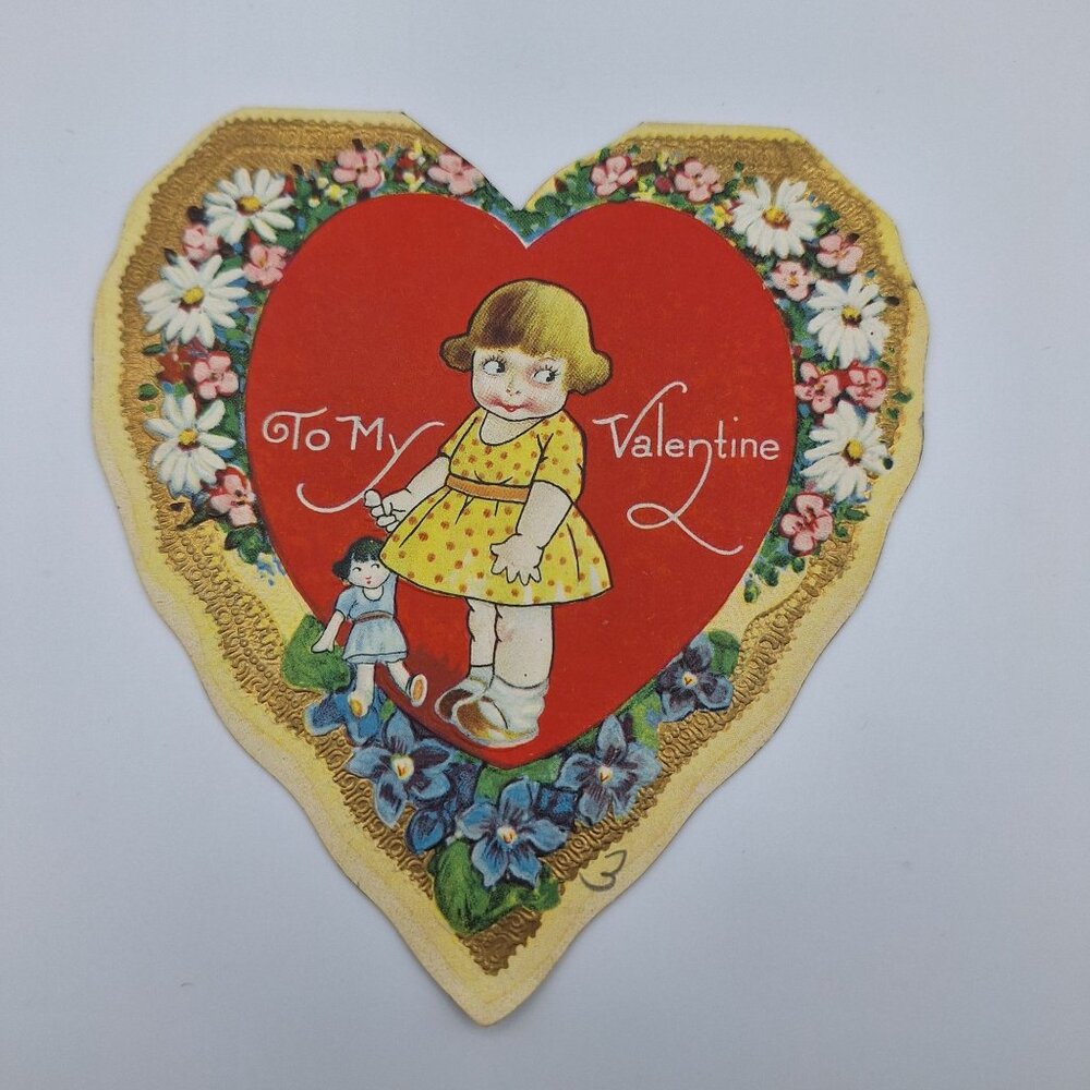Vintage American Valentines Day Card Heart Shaped Floral Design‎ Collectible USA